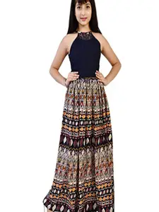 BAESD Floral Printed Halter Neck Sleeveless Cotton Dress