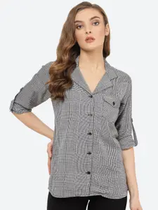 Indietoga Classic Checked Cuban Collar Roll-Up Sleeves Casual Shirt