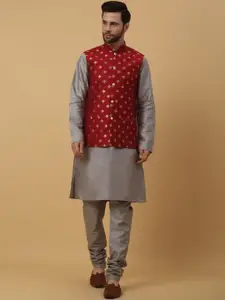 KRAFT INDIA Mandarin Collar Jacquard Kurta With Churidar