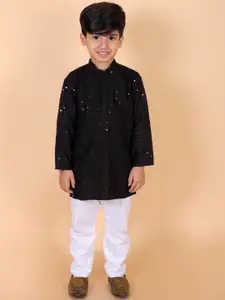 BAESD Boys Embroidered Regular Sequinned Pure Cotton Kurta with Pyjamas