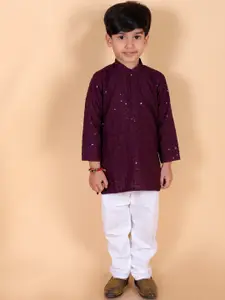 BAESD Boys Embroidered Regular Sequinned Pure Cotton Kurta with Pyjamas