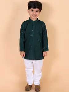 BAESD Boys Embroidered Regular Sequinned Pure Cotton Kurta with Pyjamas