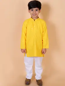 BAESD Boys Embroidered Regular Sequinned Pure Cotton Kurta with Pyjamas