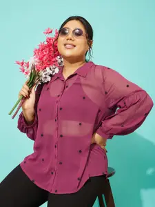 QUIERO MAS Sheer Polka Dot Printed Casual Shirt