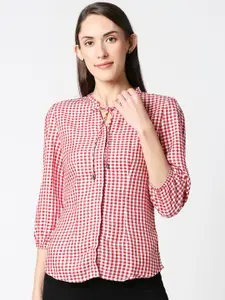 Kraus Jeans Checked Tie-Up Neck Cuffed Sleeves Shirt Style Top