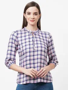 Kraus Jeans Checked Tie Up Neck Top