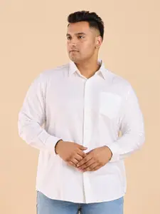 BIG HELLO Plus Size Spread Collar Twill Weave Cotton Casual Shirt