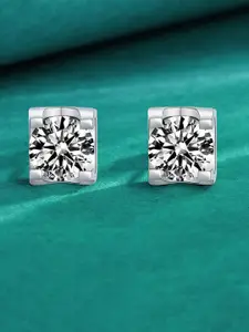 Peora Silver-Plated Cubic Zirconia Studded Square Studs Earrings