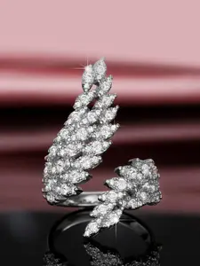 Peora Alloy Silver-Plated CZ-Studded Finger Ring