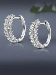 Peora Silver-Plated Cubic Zirconia Contemporary Hoop Earrings