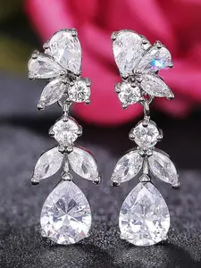 Peora Silver-Plated Cubic Zirconia Contemporary Drop Earrings