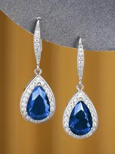 Peora Silver Plated Cubic Zirconia Studded Drop Earrings