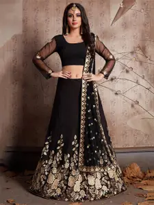 FABPIXEL Embroidered Thread Work Semi-Stitched Lehenga & Unstitched Blouse With Dupatta