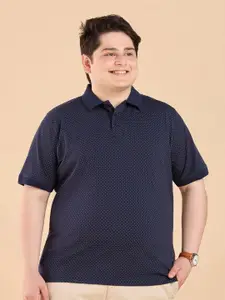 BIG HELLO Plus Size Micro Ditsy Printed Polo Collar Cotton T-shirt
