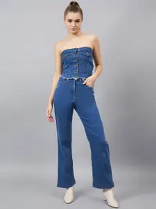 Orchid Hues Pure Cotton Denim Tube Top With Jeans