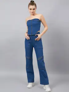 Orchid Hues Pure Cotton Strapless Tube Top With Flared Jeans