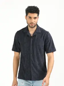 FLY 69 Premium Slim Fit Textured Self Design Cutaway Collar Casual Shirt