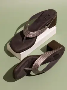 Inc 5 Textured Open Toe Suede Block Heels