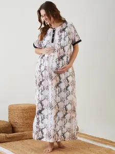 The Kaftan Company Animal Skin Printed Maxi Pure Cotton Maternity Nightdress