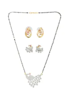 AanyaCentric Gold-Plated Artificial Beads Mangalsutra With 2 Pairs Earrings