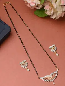 AanyaCentric Gold-Plated Mangalsutra Pendant Earring Set & Silver Plated Anklet
