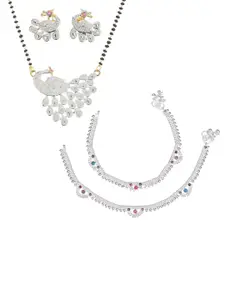 AanyaCentric Beaded Mangalsutra Anklet & Earring Set
