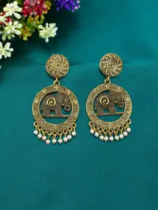 PRIVIU Gold-Plated Beads Beaded Elephant Shaped Drop Earrings