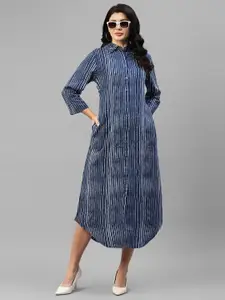 DEEBACO Striped Printed Midi Shirt Dress