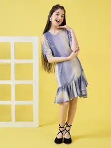 Stylo Bug Girls Striped Cold-Shoulder Sleeves Drop-Waist Dress