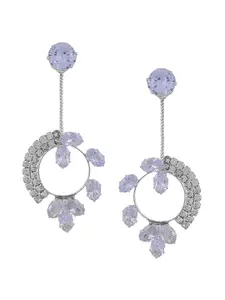 Silvermerc Designs Silver-Plated American Diamond Studded Contemporary Drop Earrings