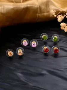 Silvermerc Designs Set Of 4 Rose Gold-Plated Cubic Zirconia Studded Studs Earrings