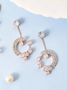 Silvermerc Designs Rose Gold-Plated American Diamond-Studded Leaf Shaped Drop Earrings