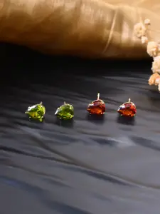 Silvermerc Designs Set Of 2 Rose Gold-Plated American Diamond-Studded Oval Studs Earrings