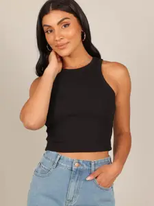 TOOCHKI Women Round Neck Sleeveless Lycra Fitted Crop Tank Top