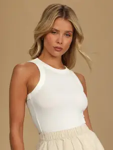 TOOCHKI Women Round Neck Sleeveless Lycra Fitted Crop Tank Top