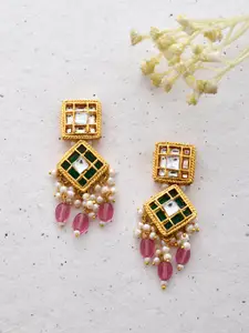 DASTOOR Gold Plated Kundan Drop Earrings