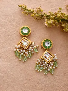 DASTOOR Gold-Plated Kundan Contemporary Drop Earrings