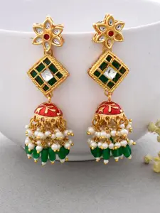 DASTOOR Gold Plated Kundan Jhumkas