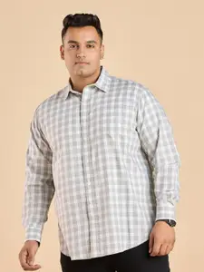 BIG HELLO Plus Size Tartan Checks Spread Collar Long Sleeves Cotton Casual Shirt