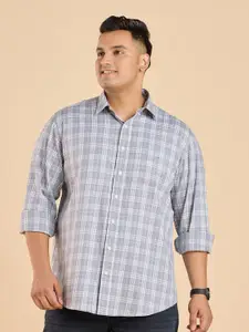 BIG HELLO Plus Size Tartan Checks Spread Collar Long Sleeves Cotton Casual Shirt