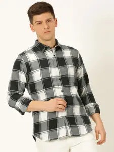 Harvard Green Standard Slim Fit Tartan Checked Flannel Weave Casual Shirt