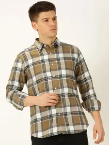 Harvard Khaki Standard Slim Fit Tartan Checked Flannel Weave Casual Shirt