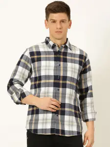 Harvard Navy Blue Standard Slim Fit Tartan Checked Flannel Weave Casual Shirt