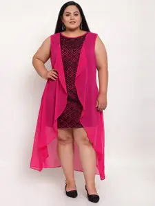 Flambeur Round Neck Sleeveless Georgette A-Line Plus Size Dress