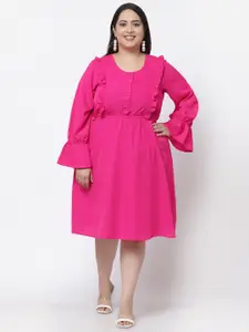 Flambeur Plus Size Round Neck Bell Sleeve Fit & Flare Dress