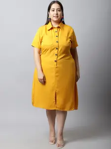 Flambeur Plus Size Crepe Shirt Midi Dress