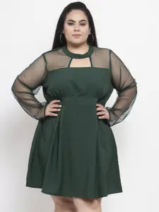 Flambeur Plus Size Choker Pleated Neck Crepe Fit & Flare Dress