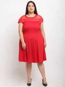 Flambeur Plus Size Round Neck Extended Sleeves Fit & Flare Dress