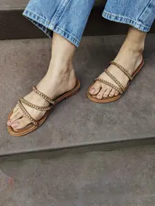 CAI Embellished Open Toe Flats