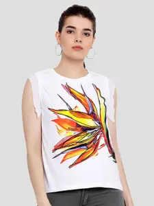 Moda Elementi Abstract Printed Round Neck Georgette Top